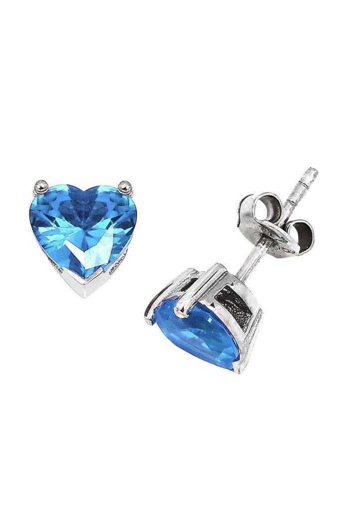 Altın Kaplamalı Mavi Topaz Gümüş Kalp Küpe (GPE0004)