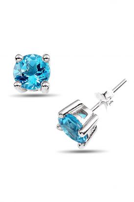 Altın Kaplamalı Mavi Topaz Tektaş Küpe (GPE0001)