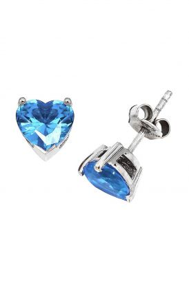 Altın Kaplamalı Mavi Topaz Gümüş Kalp Küpe (GPE0004)