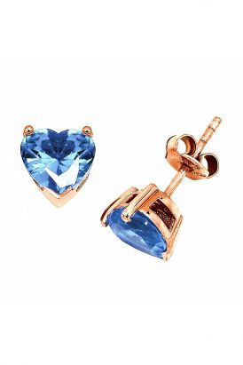 Altın Kaplamalı Mavi Topaz Roz Gümüş Küpe (GPE0007)