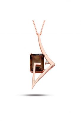 Smoky Quartz Roz Pırlanta Kolye (GPK0053)