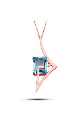 Mavi Topaz Roz Pırlanta Kolye (GPK0054)